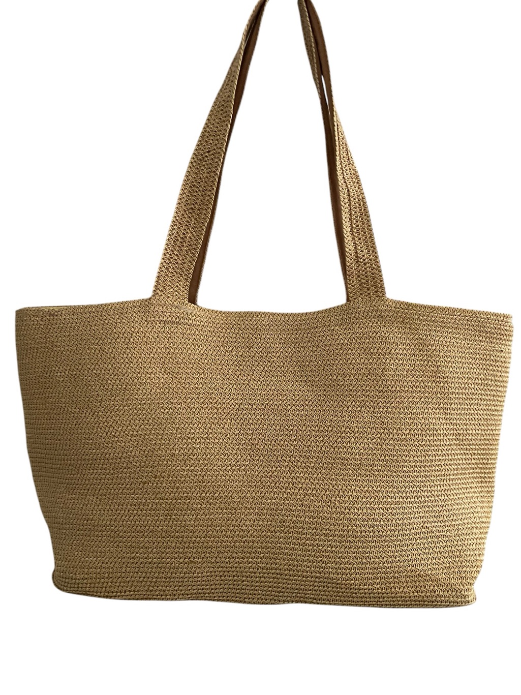 Neutral Woven Tote Bag With Shoulder Straps